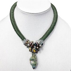 One of a Kind Silk, Pearl & Bead Statement Necklace